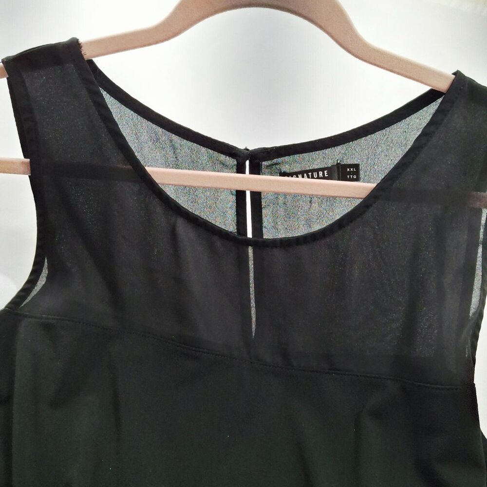 Womens Plus Sz XXL Sheer Panel Sleeveless Top Tank Black By Signature By Reitman